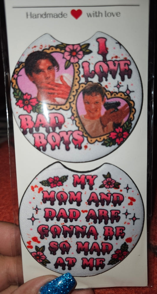 I LOVE BAD BOYS CAR COASTERS